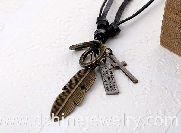  Angel Feather Pendant Men Leather Necklace